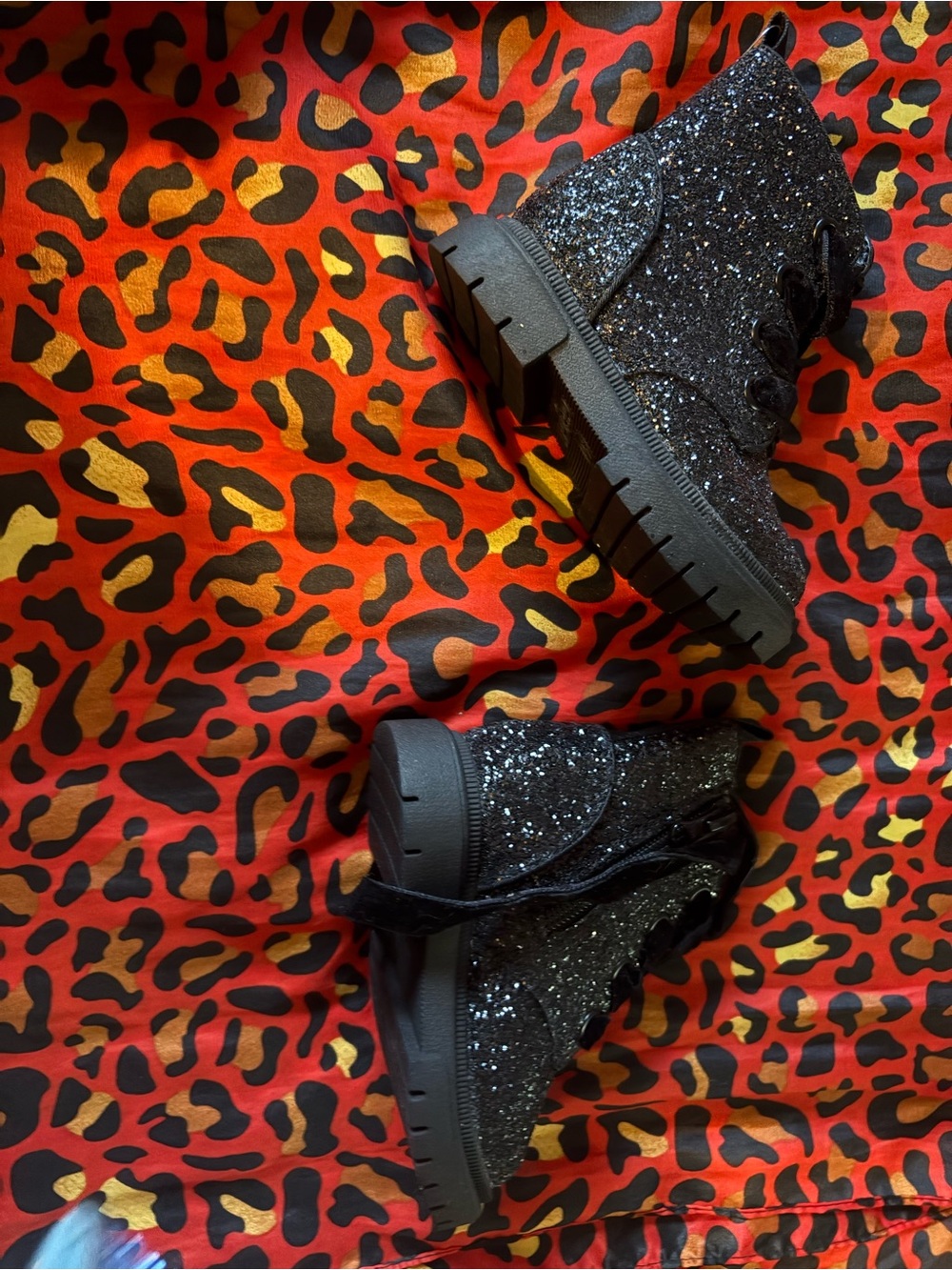 Cat & Jack Black Glitter Lace-Up Kids Boots